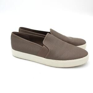 Vince Leather Slip On Shoes Womens 9 Gray Perforated Minimalist Comfort Casual